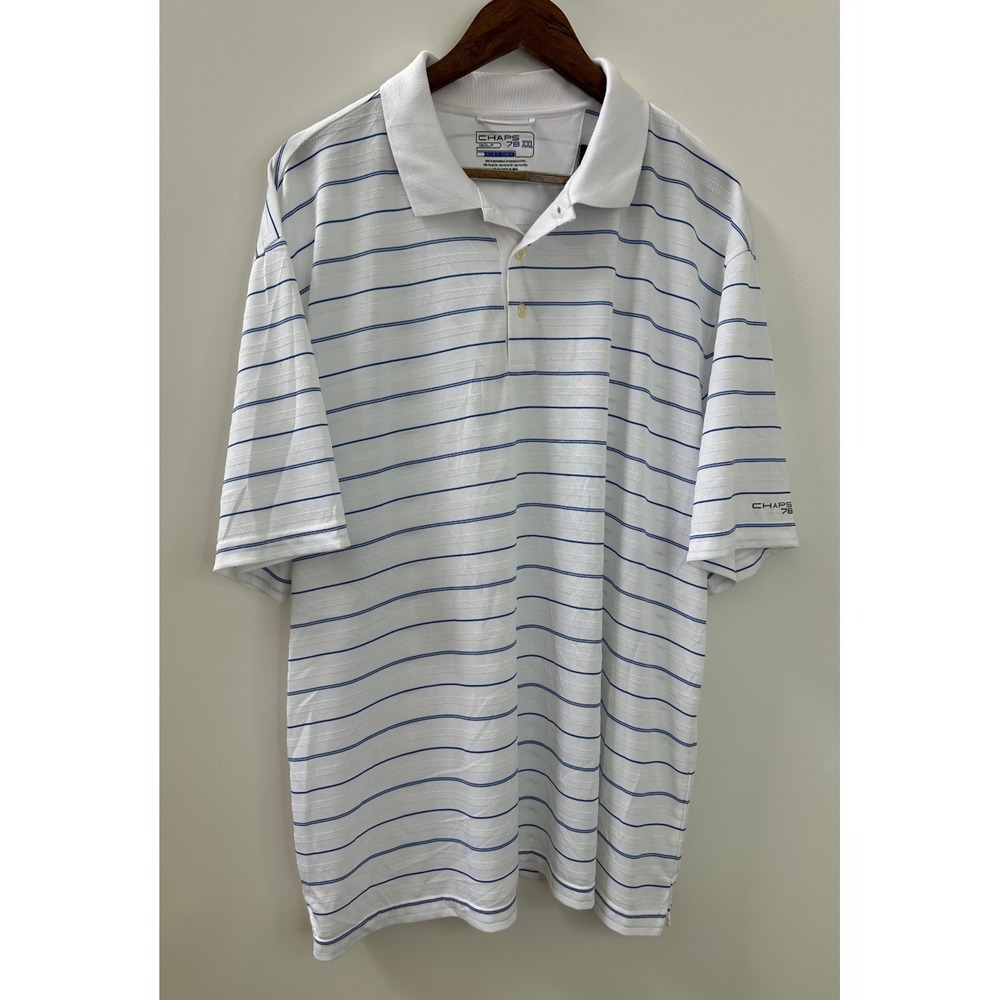NWT Chaps Golf 78 Stay Dry Polo Shirt Mens XXL White Blue Stripe Preppy Nautical - Picture 2 of 7